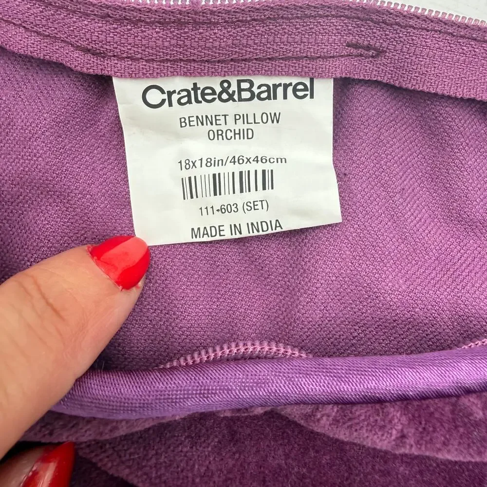 Crate & Barrel Bennet Orchid Velvet Pillow Covers Set 18x18‎ Purple Plum Cotton